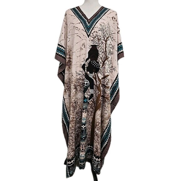 Lapogee Goddess Long Maxi Kaftan Dress Women's One Size Brown Green Pink - Picture 1 of 7